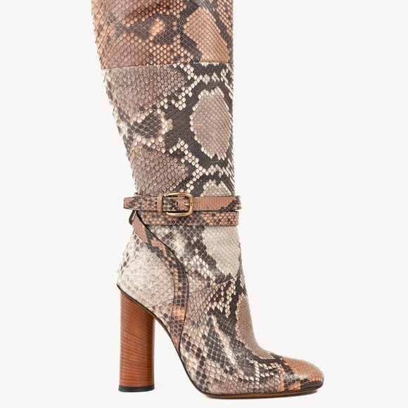 Gucci SS/15 Runway Biscotto & Taffy Python Buckled Knee-High Boots - Picture 3 of 15